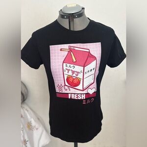 Vintage 00’s Y2K Retro Japanese Strawberry Milk Graphic Tee Kawaii Size M